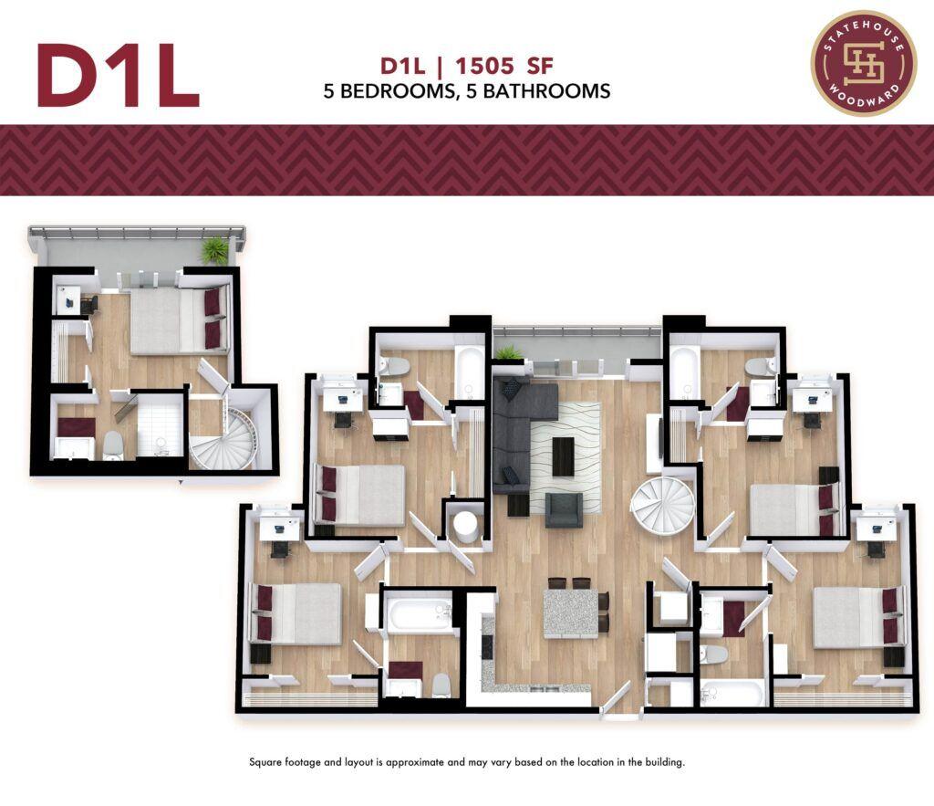 Statehouse Tallahassee D1L 5-bedroom floor plan