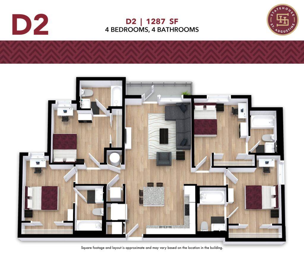 Statehouse Tallahassee D2 4-bedroom floor plan