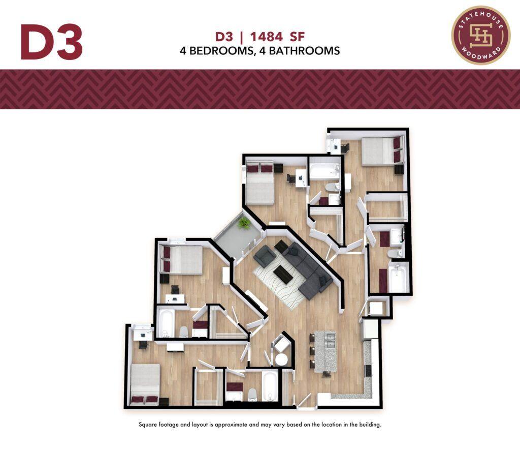 Statehouse Tallahassee D3 4-bedroom floor plan